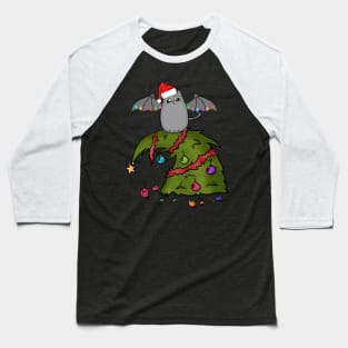 Bat Dragon Cat with Santa Hat on Christmas Tree Baseball T-Shirt